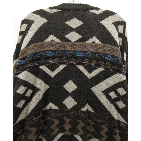VINTAGE Sweater Large Aggio Gray Wool Cardigan Aztec Southwestern 90s* - Picture 7 of 10